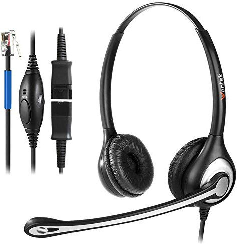 Wantek Casque téléphonique RJ9 Double avec Microphone antibruit, déconnexion Rapide, Casque Filaire pour téléphone Cisco 7940 7942 7960, téléphones IP Plantronics M10 M12 M22 MX10 (Y602QC1)