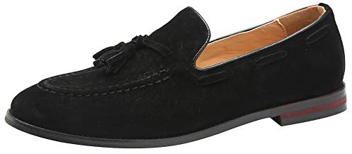 rismart Hombre Hecho a Mano Borlas Mocasines Ante de Vestir Zapatos Uniforme Mocasín(Negro,42 EU)
