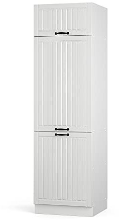 Vicco Kühlumbauschrank Fame-Line, Hochschrank für die Küche, Weiß Landhaus/Weiß, 60 cm