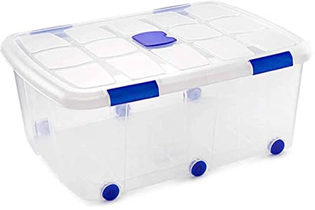 AC - Caja de ordenación de plástico Transparente N.º 15 - Contenedor para almacenar Libros, Ropa, Mantas - Capacidad 100 litros - Dimensiones Aprox.: 76,5 x 56,5 x 38,8 cm