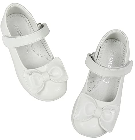 Apawwa Scarpe Eleganti per Ragazze con Scarpe Basse da Festa in Pelle AntiGraffio per Ragazze Mary Jane Bianche e Nere per attività Scolastiche di Matrimonio MC263 Color White Size 37