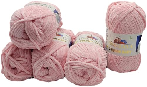 Ilkadim Export 5 x 100 Gramm Himalaya Dolphin Strickwolle, Babywolle einfarbig, 500 Gramm Wolle Strickgarn Super Bulky (rosa 80319)