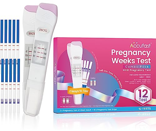 Accufast graviditetstestvecka bestämning - HCG kombinationspaket 12 tester - 2x graviditetsvecka teststickor & 10x teststickor med urinkopp, graviditetsvecka bestämning