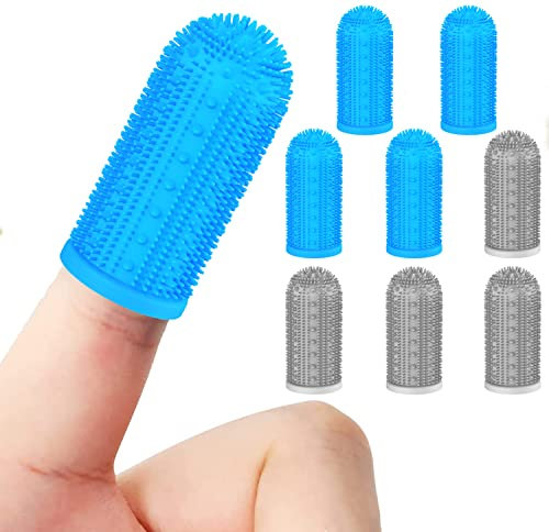 Petiepaw Hunde-Fingerzahnbürste für Hundezahnreinigung, Hunde-/Katzenzahnbürsten-Set, Katzenzahnbürste mit Vollumlaufenden Borsten, Zahnpflege für Welpen, Fingerzahnbürste für mittelgroße/große Hunde