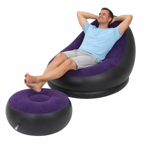 eBoutik - Deluxe Inflatable Lounge Chair & Footstool - Indoor & Outdoor Lounger - Ideal for Garden, Home, Gaming & Relaxation (Navy)