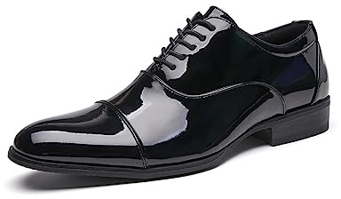 Zapatos de charol para hombre de estilo británico brillante con tres costuras, zapatos Oxford formales de negocios, zapatos de boda, zapatos de alto rendimiento, Negro, 38 EU
