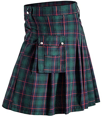 Yolimok Faldas Escocesas Tartán para Hombres Retro Faldas de Bolsillo Kilt Moda Gótica Ropa Falda Plisada Disfraz Falda Escocesa Kilt Ropa Escocesa Hombres Falda, A verde, XXL