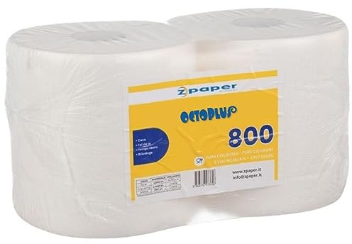 ZPAPER - 2 Maxi Rotoloni Asciugatutto - Bobina industriale carta Pura Cellulosa, 2 Veli. Altezza 23,1 cm. Diametro 26 cm. Rotoli carta Asciugatutto