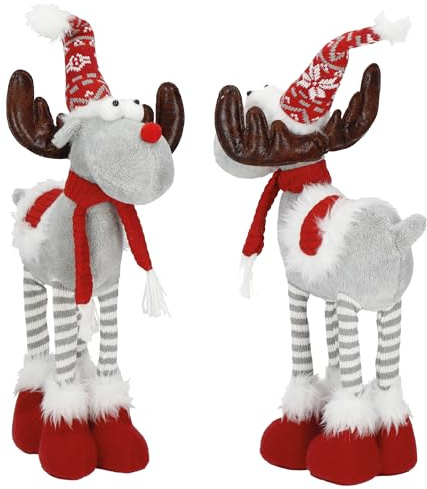 SPRINGOS Figura decorativa en forma de reno con gorro, 61 cm