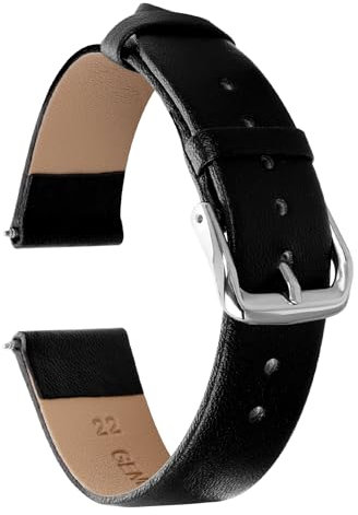 Amaxiu Vintage-Leder-Uhrenarmband, weiches Kalbsleder, Schnellverschluss, universelles Ersatzarmband mit silberfarbener Edelstahlschnalle, 18 mm, 20 mm, 22 mm, für Herren und Damen (20 mm, Schwarz)