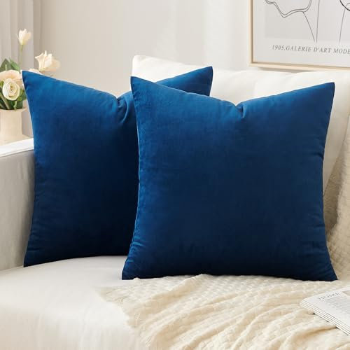 Slozzi 2er Set Samt Kissenbezüge Haushalt Dekokissen Dekorative Kissenhülle Weich Sofakissen für Sofa Schlafzimmer Wohnzimmer 40x40 cm Dunkelblau