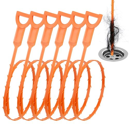 DrSnake Drain Clog Remover, 25-Inch Drain Hair Removal Tool, Drain Hair Remover Plumbing Snake, Drain Cleaner Hair Clog Remover, Shower Drain Hair Catcher, Easy & Quik to Use on Most Drains - 6 Pack