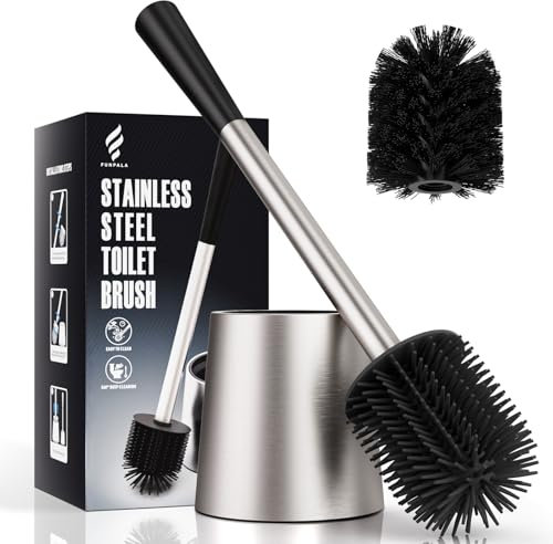 Escobillas de Baño – FUNPALA Escobillas WC Silicona – Escobillero Acero Inoxidable Baño con 2 Cabezales – Escobilla WC con Secado Rápido