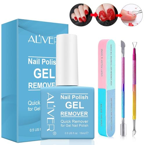 Dissolvant pour vernis à ongles en gel avec polissoir à ongles et repousse-cuticules en 2 à 5 minutes, kit professionnel de dissolvant pour vernis à ongles en gel pour ongles
