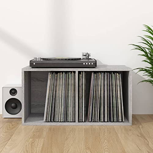 Xichuzi Caja para Discos de Vinilo, Caja Vinilos, Disco De Vinilo Organizador, Maleta Discos Vinilo, Vinyl Storage, Soporte Discos Vinilo, Madera contrachapada Gris 71x34x36cm