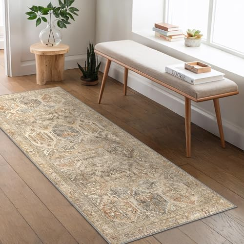 BEIMO Alfombra Salon Vintage, Alfombras de Entrada 3 Metros, Alfombra Cocina Antideslizante Lavable, Alfombras de Pasillo Persas para Dormitorio, Sótano, Marrón, 80x300cm