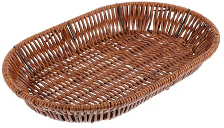 OFFSCH Cesta Ovalada para Almacenar Cubiertos Cesta De Comida Reutilizable De Ratán De Imitación para Sala De Estar o Cocina De Frutas y Postres