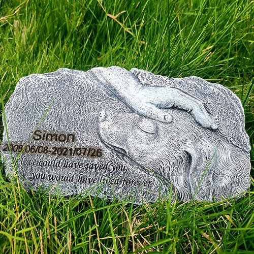 LUOZIQINX Pierre Tombale pour Animaux De Compagnie, Pierre Commémorative Personnalisée, Plaque Funéraire en Résine avec Nom & Durée de Vie & Message