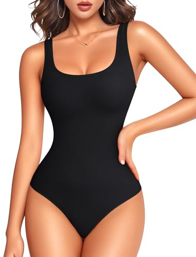 LODAY Bodysuits for Women Scoop Neck Body Suits Slim Fit Double Lined