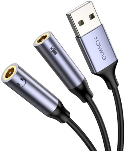 MOSWAG Scheda Audio USB Esterna Adattatore Jack 3,5mm, Adattatore Audio Presa USB a Jack 3,5mm per Laptops, Desktops Windows, MAC, Linux, PC, PS4