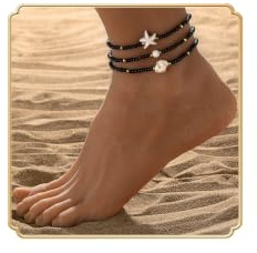 Dishowme turkos sjöstjärna fotlänk armband 3 st böhmiska pärlor fotkedja elastisk sommar strand barfota sandal smycken för kvinnor, Einheitsgröße, Metall, Ingen ädelsten