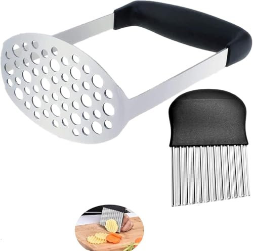 Schiacciapatate in Acciaio Inox, Passaverdura con Manico in Silicone Antiscivolo,inossidabile e schiacciapatate/schiacciapatate con taglierina a spirale, per Frutta e Verdure