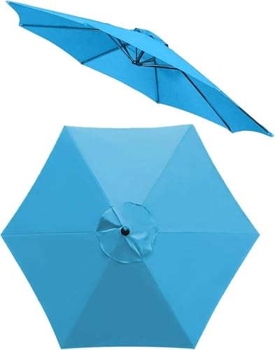 Copertura di Ricambio per Ombrellone 2/2.3/2.5/2.7/3/3.5M, Rechange Telo Protezione UV per Ombrellone A 6/8 Stecche, Telo di Baldacchino di Ricambio per Ombrellone(Azzurro chiaro,2.5M/6 arms)