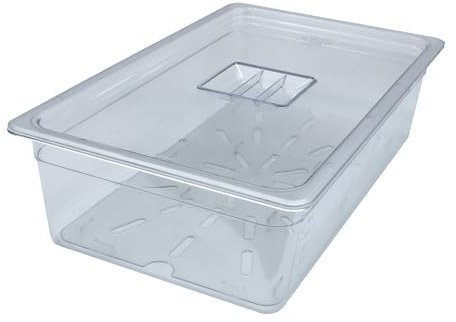 AcMax Set de policarbonato GN 1/1 Gastronorm, recipiente GN, 21 litros, profundidad de 150 mm, plástico con tapa y bandeja de goteo