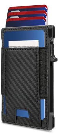 dwnkove Porta Carte di Credito Uomo, Portafoglio Uomo Slim in Metallo Alluminio con Protezione RFID, Porta Tessere con Tasca per Monete e Tasca Elastica per Banconote, Minimalista Portacarte Pop up