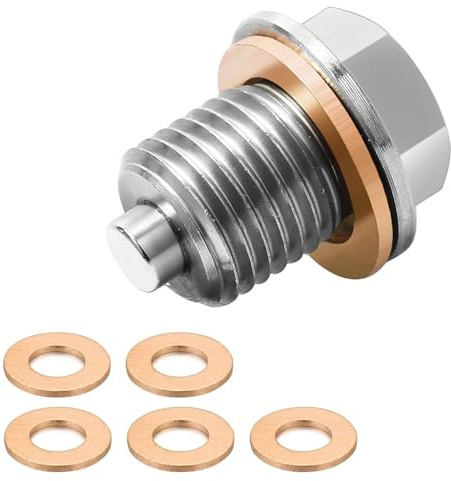 DEANKEJI Tappo Coppa Olio Motore, M14 x 1,5 Tappo Olio Motore, Acciaio Inox Vite Magnetica di Scarico Dell'olio, Magnetico Bullone Tappi Coppa Dell'olio, con 5 Rondelle, per Auto, Motociclistico