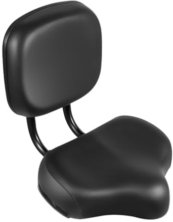 Bike Seat, Bicycle Seats Pad with Adjustable Height Backrest Replacement, Comfortable Tricycle Saddle, Universal Soft Back Rest Foam Padded PU Wide Cushion for Tricycle Electric Bike (Black)