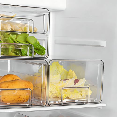 Organizador de nevera con cajón, organizador de nevera plegable y extraíble, contenedor de almacenamiento de alimentos transparente, organizador de cocina para despensa y cocina