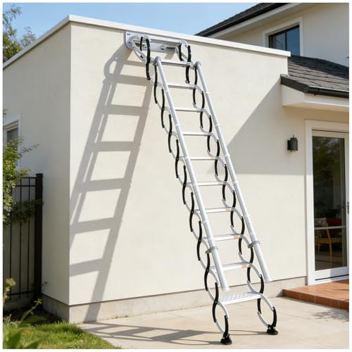 Wandmontierte Dachbodenleiter – Ausziehbare Klappleiter mit 2 Handlauf & robustem Faltsystem, für Wohnzimmer, Büro, Schlafzimmer, Garage & Balkon (2.19-2.28m/7.2-7.5ft)