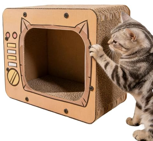 Casa de cartón para Gatos - Casa para rascar y Jugar para gatose, escondite Interior, Cama con rascadores para Interiores | Almohadillas para rascar Gatos corrugados de condominio para ensamblar