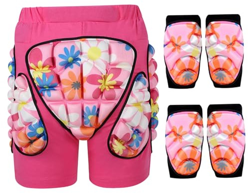 Equipo de protección para Snowboard 3 Piezas/Juego de Pantalones Cortos para niños, Rodilleras y Coderas, Pantalones Cortos de Snowboard Acolchados de EVA, Protector Grueso contra ondulaciones para