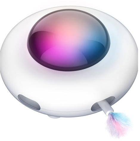 PODSJD Juguete automático para Gatos Inteligente con Plumas, ABS Blanco USB Recargable 56x156x92 mm - Juego autónomo con Modo Inteligente, Limpieza automática y diseño silencioso para