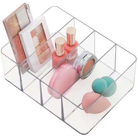 STORi 4-Compartment Clear Plastic Organizer, Rectangular Divided Makeup and Vanity Storage Bin, Use Upright for Eyeshadow Palettes, Made in USA