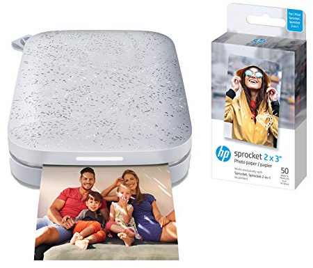 HP Sprocket Portable Photo Printer (Luna Pearl) + HP 2x3 Premium Zink Photo Paper