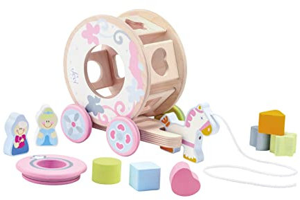 John Adams , Sevi - Pull Along Enchanted Carriage Playset: Christmas, baby shower, birthday or Christening gift for kids, Wooden Toys , Ages 1+, Rosa / Weiß