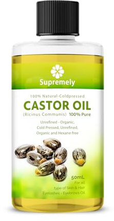 Castor Oil for Hair Growth Eyelashes (50 ml),100% Pure Natural Cold Pressed Castor Oil for Eyelashes,Hair Growth,Beard,Body,Face,Skin Care,Nail