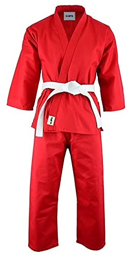 Aasta Karate Gi Suit Uniform Martial Arts Kit with white belt Polyester Cotton Blend, Light Weight, Judo Taekwondo karate suits for Kids (Red, 000/110)