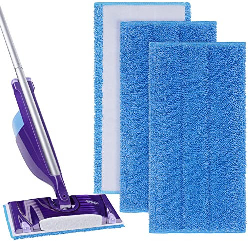 Vicloon Mop Microfaser Reinigung Pads,3 Stück Wischmopp Bezug Ersatzbezug (30×15cm),wiederverwendbar Mop Pads für Swiffer WETJET mop-Blau