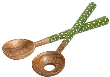 Dexam Sintra Mango Wood Spotted Salad Servers - Green