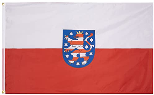 MUWO Flagga 16 tyska förbundsländer + Mallorca 90 x 150 cm, dubbelsidig trädgårdsflagga, väderbeständig fanflagga, polyester landsflagga Tyskland, med metallöljetter (Thüringen)