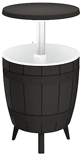 vidaXL 3 in 1 Tisch mit Eiskühler, Bartisch in Holz Optik, Beistelltisch mit eingebautem Ablaufstöpsel Verschlusssystem, Gartentisch Kühlbox Getränkekühler, Schwarz Polypropylen