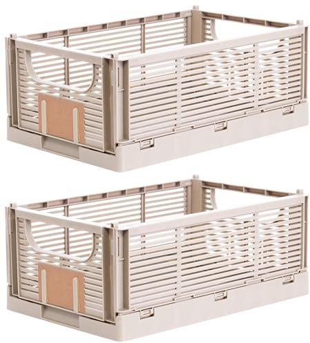 Brandsseller Boîte pliante S Lot de 2 Panier à Provisions stable Corbeille de Transport empilable Caisse de Rangement - Naturel