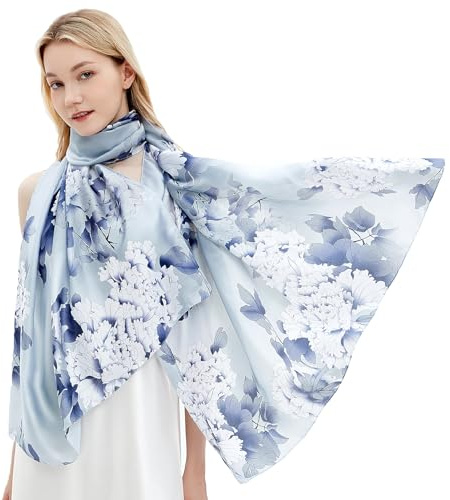 Wealish Silk Scarf for Women Fashion Long Satin Lightweight Large Shawl Wrap Printed Sleep 70''X35'',209-Grey