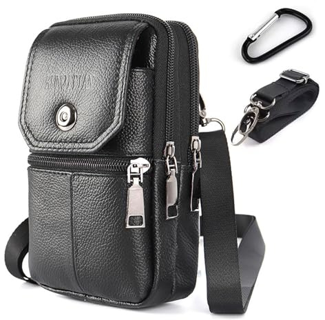 Leder Umhängetasche Herren, Kleine Crossbody Bag für Männer, Mini Gürteltasche Schultertasche mit Gürtelhalterung, Umhangestachsche Handy Brusttasche Handtasche, Organiser Herrentasche zum Umhängen