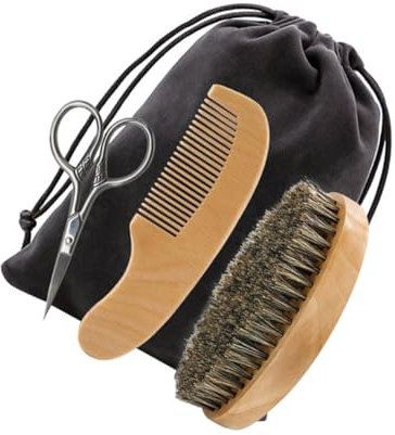 HONMEET Bartkamm Aus Buchenholz Mit Runden Zähnen Bart Rasierpinselset Für Bartpflege Bartpflegeset Mit Kamm Und Schere Bartstylingset Für Männer