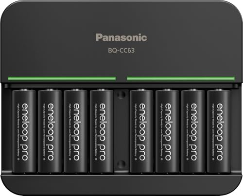 Panasonic K-KJ63KHA8BA Advanced eneloop pro 8-Position Rechargeable Battery 6-Hour Quick Charger with 8 LED Charge Indicator Lights with 8AA eneloop pro Batteries
